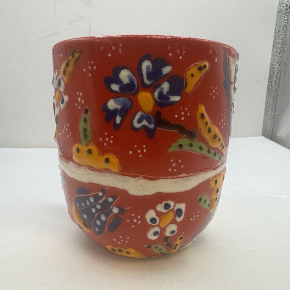Multicolor Turkish Ceramic Coffee Tea Mug Raised Paint. Beautiful Red - Picture 7 of 10